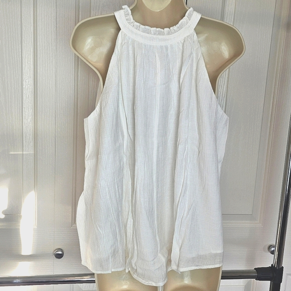 Lulu's Delightfully Poised White Sleeveless Tie-Neck Tank Top, M - Picture 5 of 12